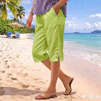 ☀️Pantalon 3/4 d'été pour femme avec boutons décoratifs✨Agréable à porter, confortable et doté de poches que vous utiliserez vraiment