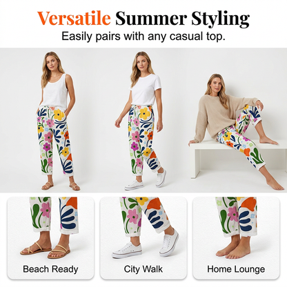 ⭐ Plus de 5.000 avis positifs ! Pantalon court décontracté à imprimé floral pour femme
