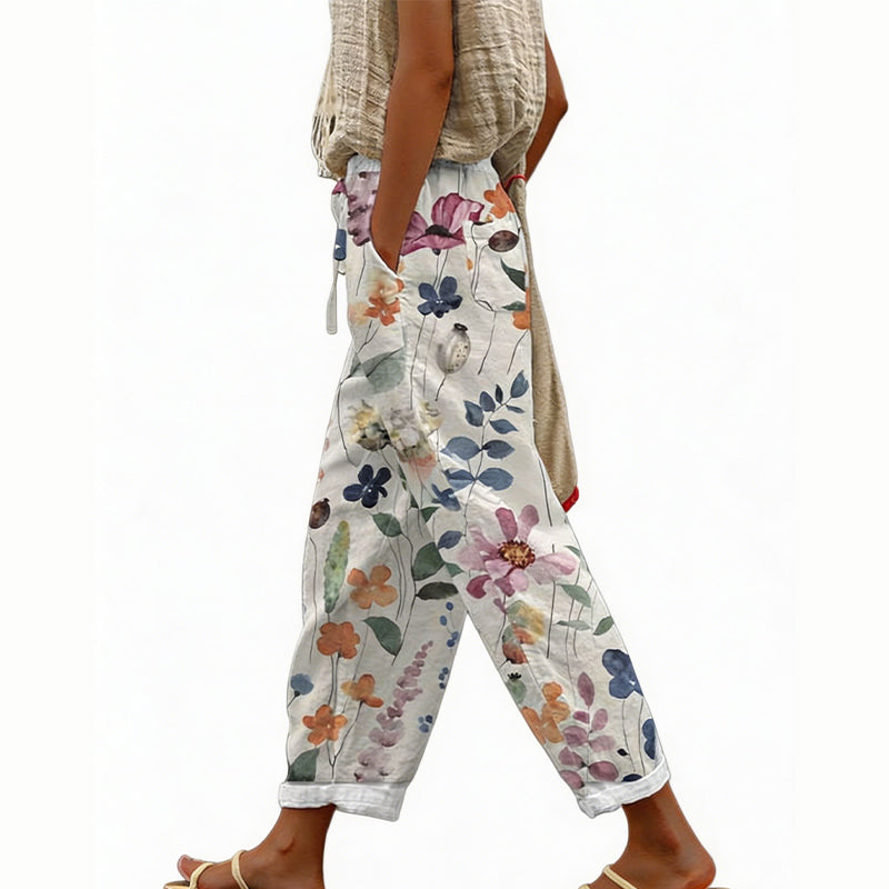 ⭐ Plus de 5.000 avis positifs ! Pantalon court décontracté à imprimé floral pour femme