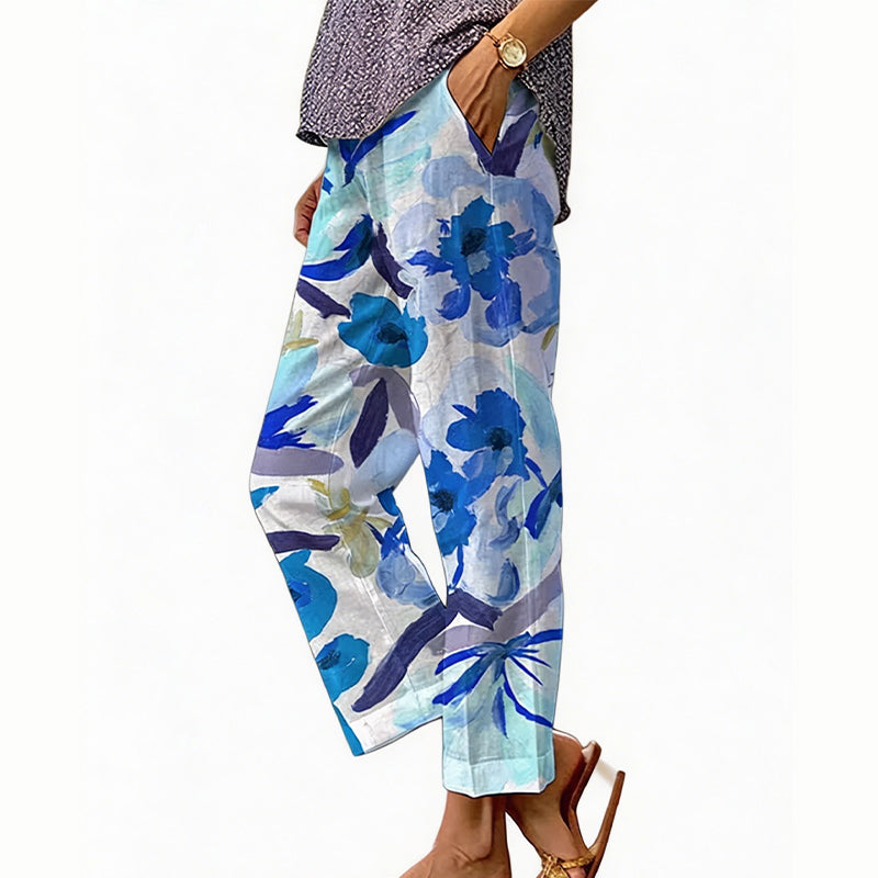 ⭐ Plus de 5.000 avis positifs ! Pantalon court décontracté à imprimé floral pour femme