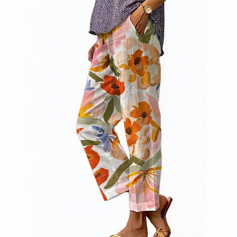 ⭐ Plus de 5.000 avis positifs ! Pantalon court décontracté à imprimé floral pour femme