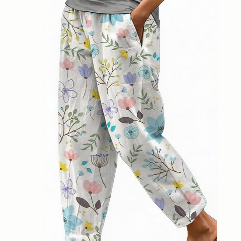 ⭐ Plus de 5.000 avis positifs ! Pantalon court décontracté à imprimé floral pour femme