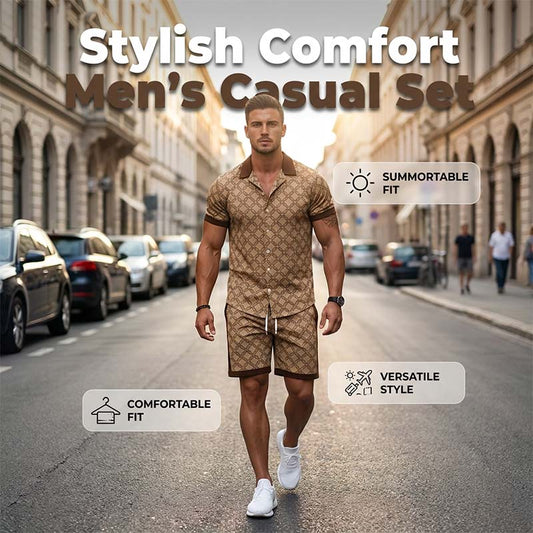 👕 50% DE RÉDUCTION 🌞 Ensemble d’été 2 pièces imprimé pour homme – T-shirt & short assortis – Léger, respirant & coupe décontractée – parfait pour la plage, les vacances ou les journées chaudes 🩳