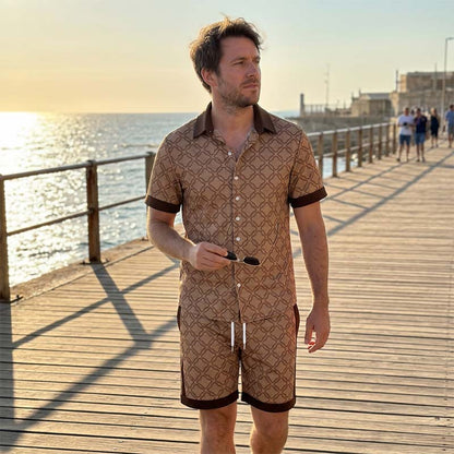 👕 50% DE RÉDUCTION 🌞 Ensemble d’été 2 pièces imprimé pour homme – T-shirt & short assortis – Léger, respirant & coupe décontractée – parfait pour la plage, les vacances ou les journées chaudes 🩳