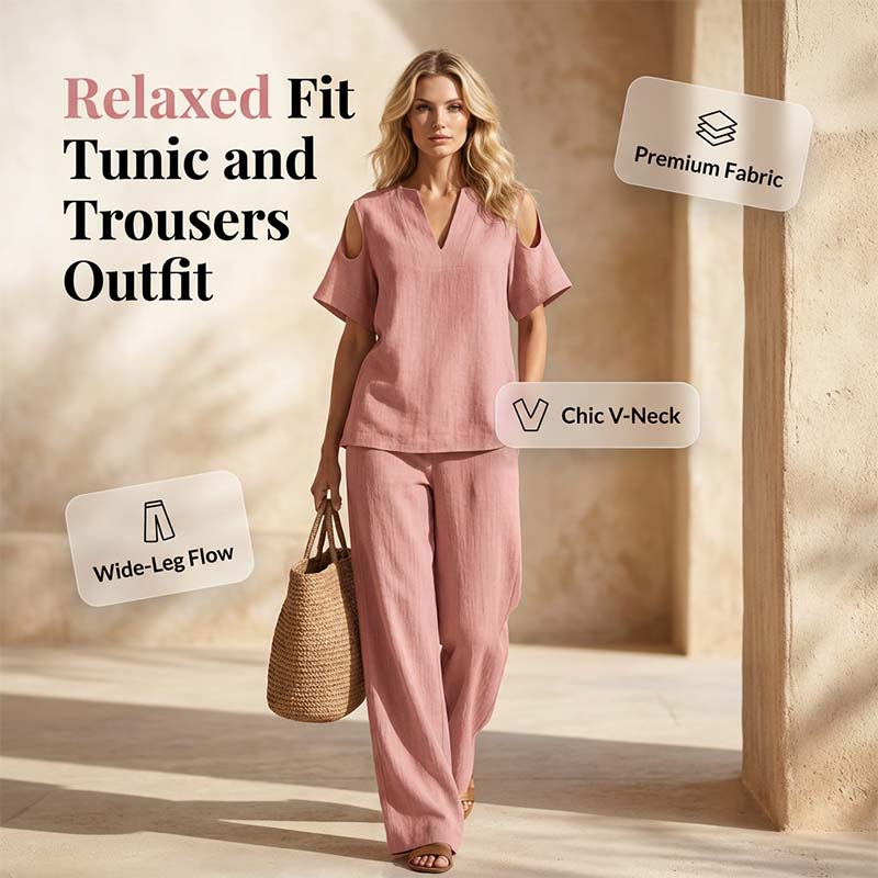 ⏳ Dernière heure – -50% se termine ! Ensemble tunique et pantalon coupe ample, couleur unie
