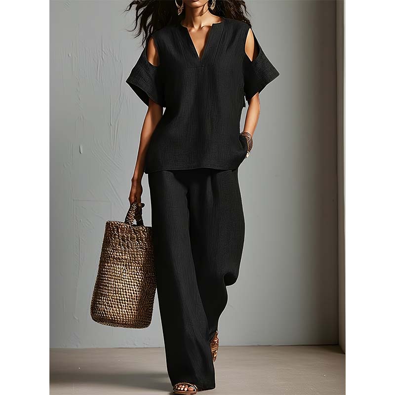 ⏳ Dernière heure – -50% se termine ! Ensemble tunique et pantalon coupe ample, couleur unie