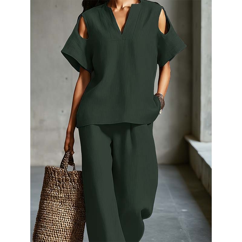 ⏳ Dernière heure – -50% se termine ! Ensemble tunique et pantalon coupe ample, couleur unie