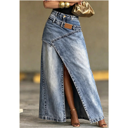 ❌ Encore aujourd'hui au prix promo – demain plein tarif ! Damen Denim-Maxirock mit mehrlagiger Taille