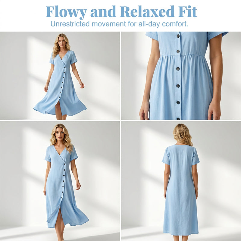 ☀️ Le best-seller de l'été 2026 est arrivé ! Robe midi boutonnée en tissu mélangé pour femme