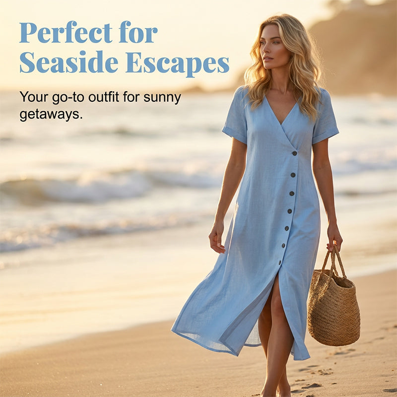 ☀️ Le best-seller de l'été 2026 est arrivé ! Robe midi boutonnée en tissu mélangé pour femme