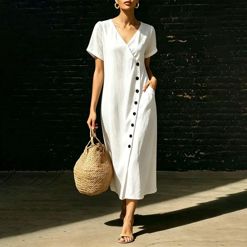☀️ Le best-seller de l'été 2026 est arrivé ! Robe midi boutonnée en tissu mélangé pour femme
