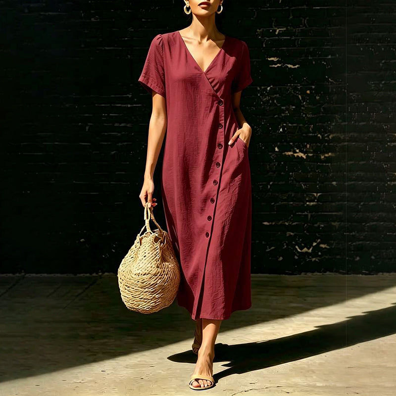☀️ Le best-seller de l'été 2026 est arrivé ! Robe midi boutonnée en tissu mélangé pour femme