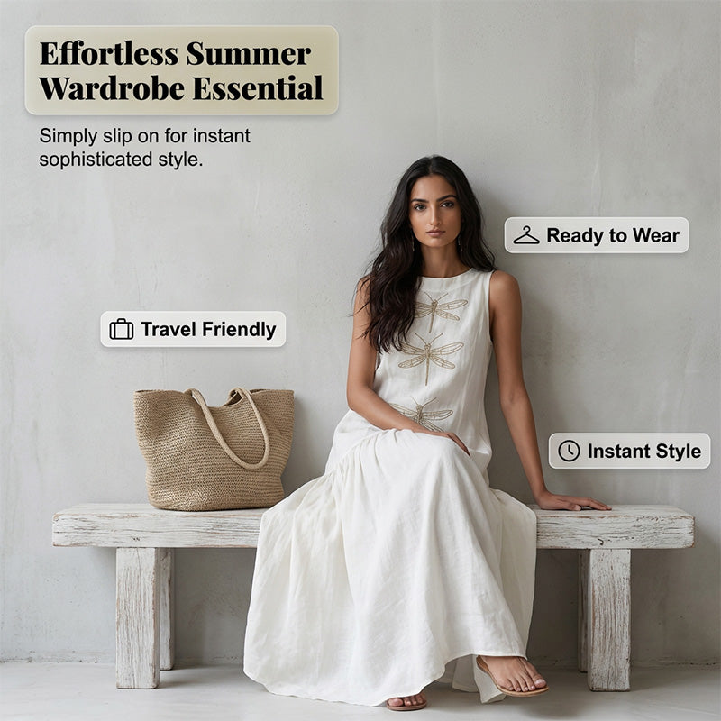 ⏰ -50% – Pour une durée limitée ! Robe ample sans manches à imprimé libellule pour femme