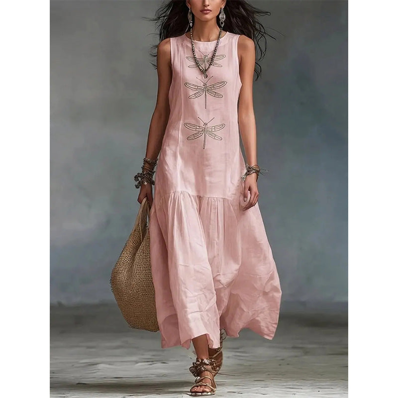 ⏰ -50% – Pour une durée limitée ! Robe ample sans manches à imprimé libellule pour femme