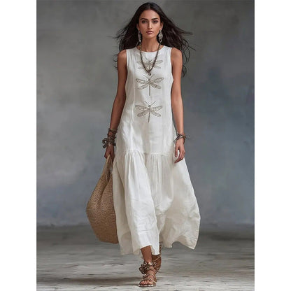 ⏰ -50% – Pour une durée limitée ! Robe ample sans manches à imprimé libellule pour femme