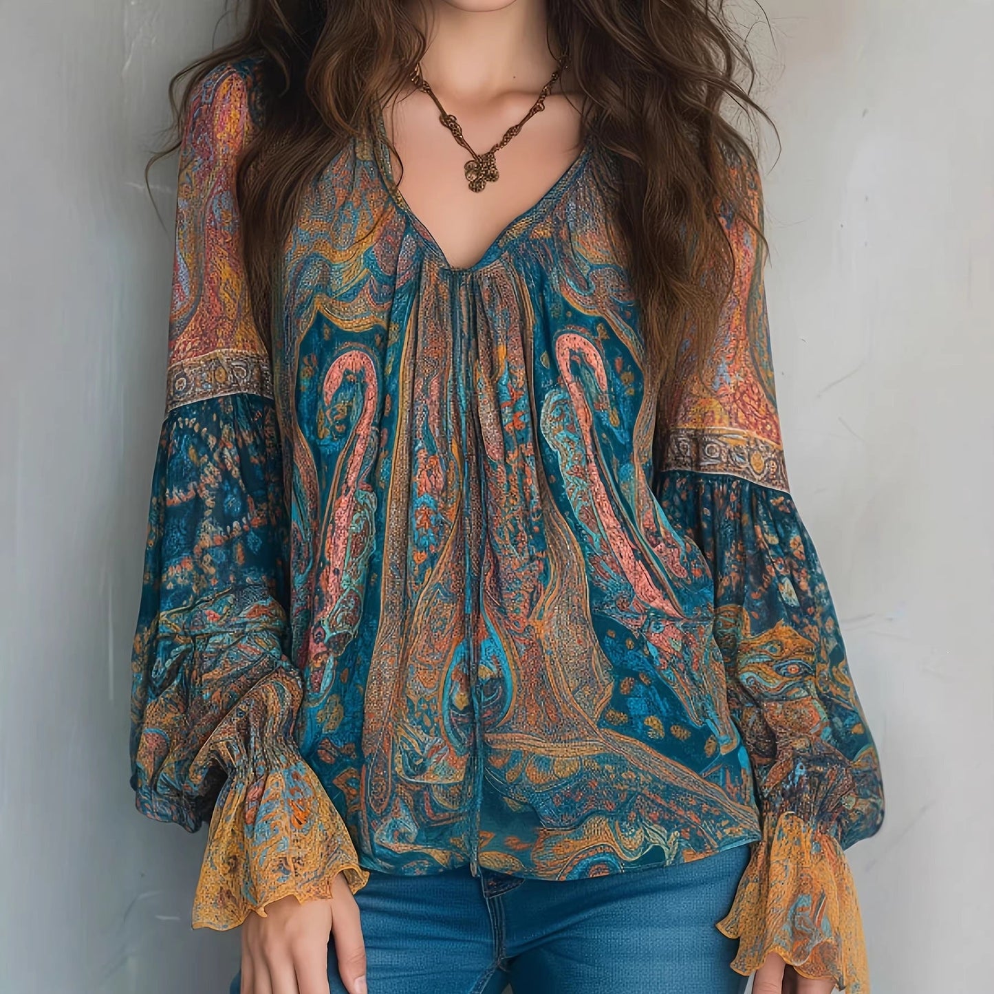 ⏳ Dernière heure – -50% se termine ! Blouse élégante à volants, style bohème et motif cachemire