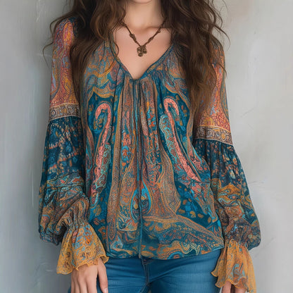 ⏳ Dernière heure – -50% se termine ! Blouse élégante à volants, style bohème et motif cachemire
