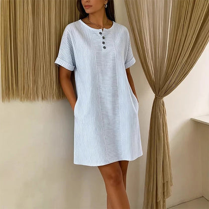 🔥 NOUVEAU + -50% + 50.000+ vendus 🔥 Robe t-shirt femme décontractée à rayures, manches courtes