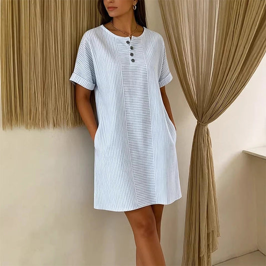 🔥 NOUVEAU + -50% + 50.000+ vendus 🔥 Robe t-shirt femme décontractée à rayures, manches courtes
