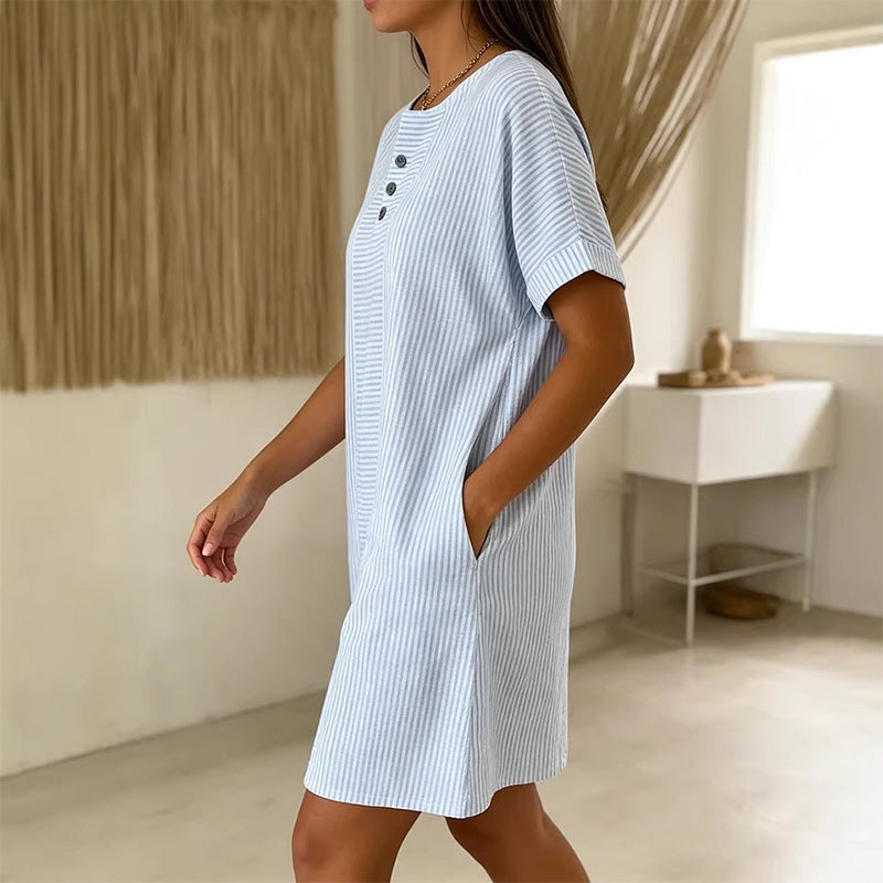 🔥 NOUVEAU + -50% + 50.000+ vendus 🔥 Robe t-shirt femme décontractée à rayures, manches courtes