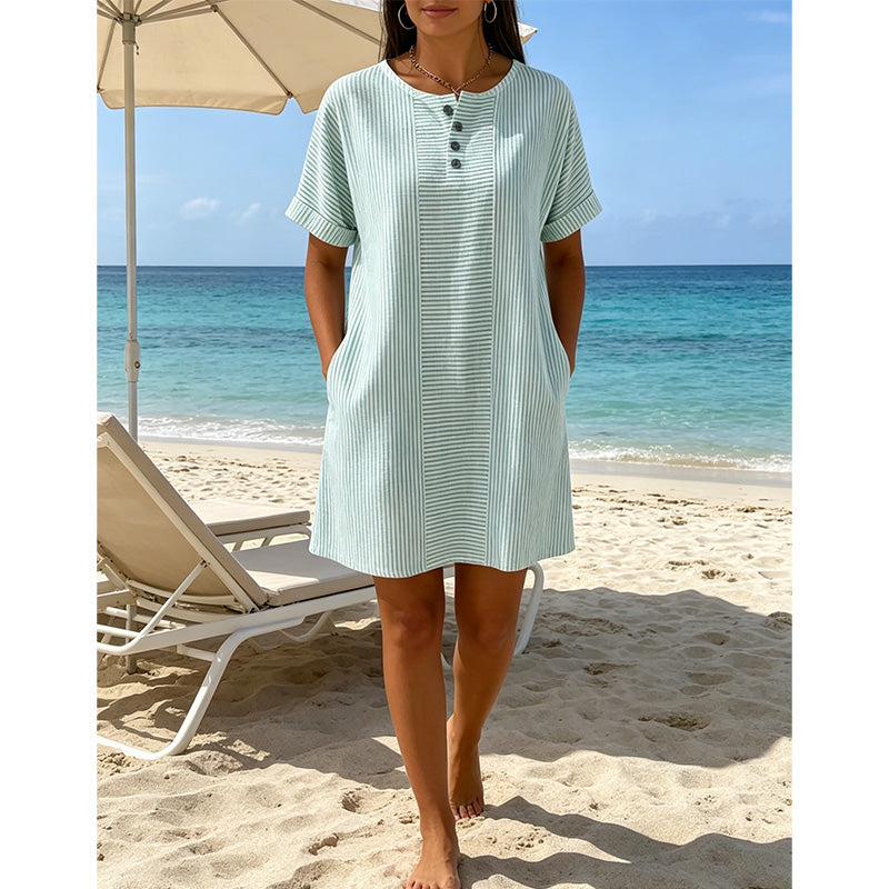 🔥 NOUVEAU + -50% + 50.000+ vendus 🔥 Robe t-shirt femme décontractée à rayures, manches courtes