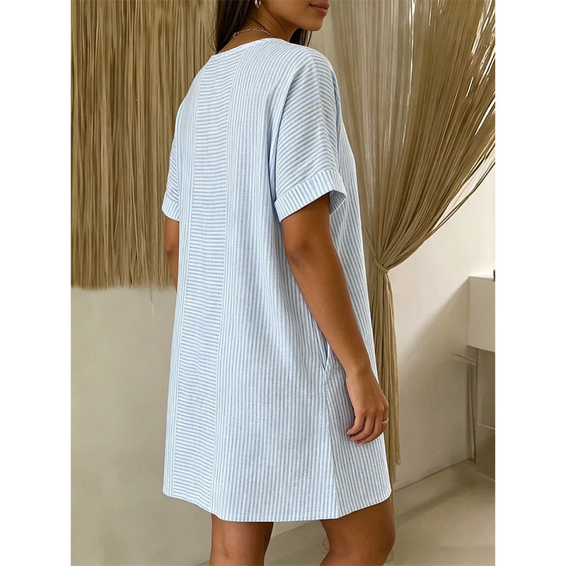 🔥 NOUVEAU + -50% + 50.000+ vendus 🔥 Robe t-shirt femme décontractée à rayures, manches courtes