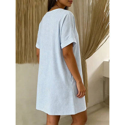 🔥 NOUVEAU + -50% + 50.000+ vendus 🔥 Robe t-shirt femme décontractée à rayures, manches courtes