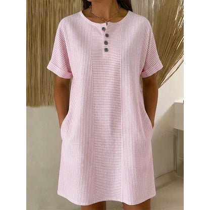 🔥 NOUVEAU + -50% + 50.000+ vendus 🔥 Robe t-shirt femme décontractée à rayures, manches courtes
