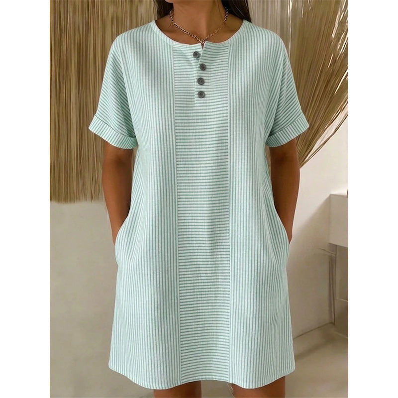 🔥 NOUVEAU + -50% + 50.000+ vendus 🔥 Robe t-shirt femme décontractée à rayures, manches courtes