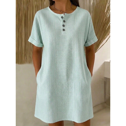 🔥 NOUVEAU + -50% + 50.000+ vendus 🔥 Robe t-shirt femme décontractée à rayures, manches courtes