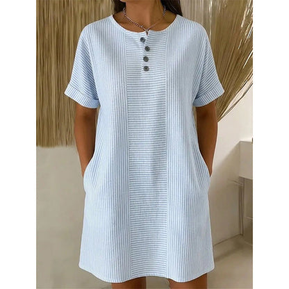 🔥 NOUVEAU + -50% + 50.000+ vendus 🔥 Robe t-shirt femme décontractée à rayures, manches courtes