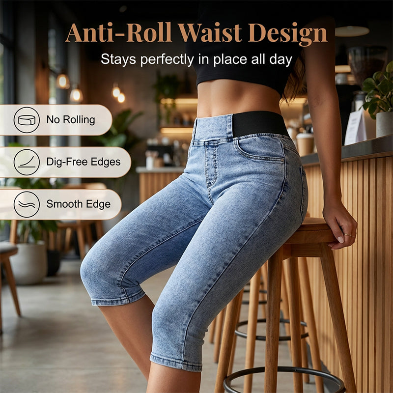 📦 En expédition quotidienne ! Pantalon capri en jean taille haute pour femme, taille élastiquée, coupe courte