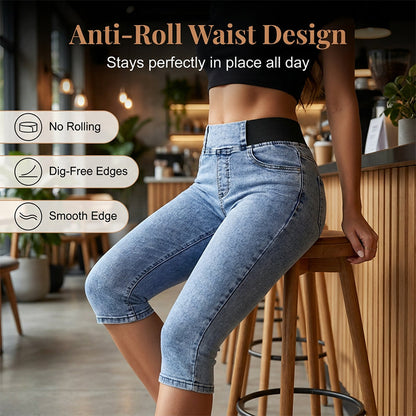 📦 En expédition quotidienne ! Pantalon capri en jean taille haute pour femme, taille élastiquée, coupe courte