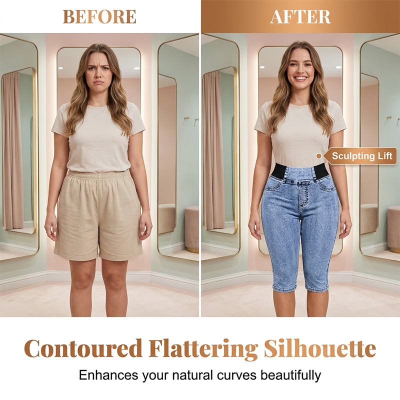 📦 En expédition quotidienne ! Pantalon capri en jean taille haute pour femme, taille élastiquée, coupe courte