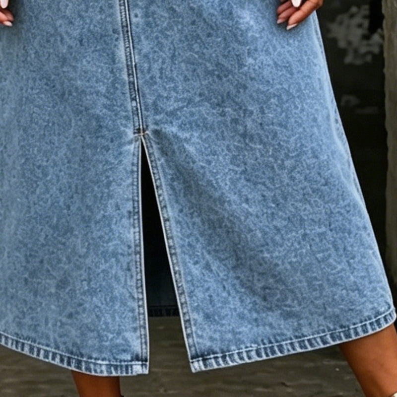 👗 50 % DE RÉDUCTION EN CE MOMENT ! 👖 Robe-salopette midi sans manches en jean pour femme – Jean doux et coupe décontractée – Style vintage, poches latérales – Idéale pour les journées décontractées ou les superpositions estivales ✨