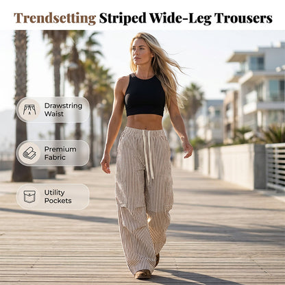 🚚 Réapprovisionnement – dépêchez-vous ! Pantalon large à rayures pour femme
