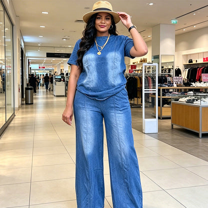 🎪 Lancement + -50% limité = double surprise ! Ensemble 2 pièces décontracté pour femme : haut et pantalon en jean