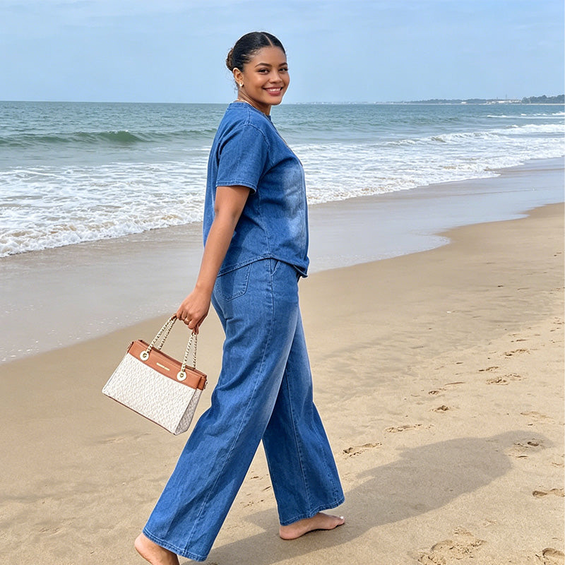 🎪 Lancement + -50% limité = double surprise ! Ensemble 2 pièces décontracté pour femme : haut et pantalon en jean