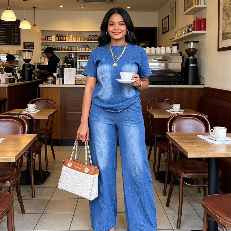 🎪 Lancement + -50% limité = double surprise ! Ensemble 2 pièces décontracté pour femme : haut et pantalon en jean
