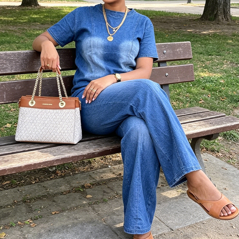 🎪 Lancement + -50% limité = double surprise ! Ensemble 2 pièces décontracté pour femme : haut et pantalon en jean