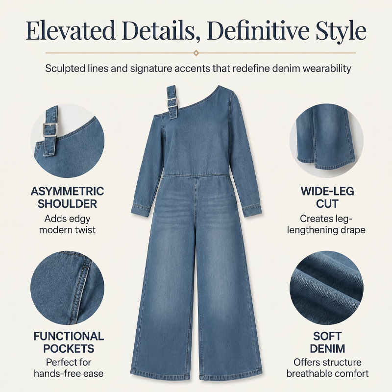 Combinaison en jean asymétrique à épaules dénudées pour femme