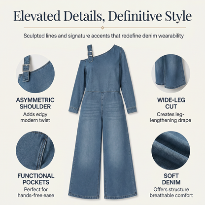 Combinaison en jean asymétrique à épaules dénudées pour femme
