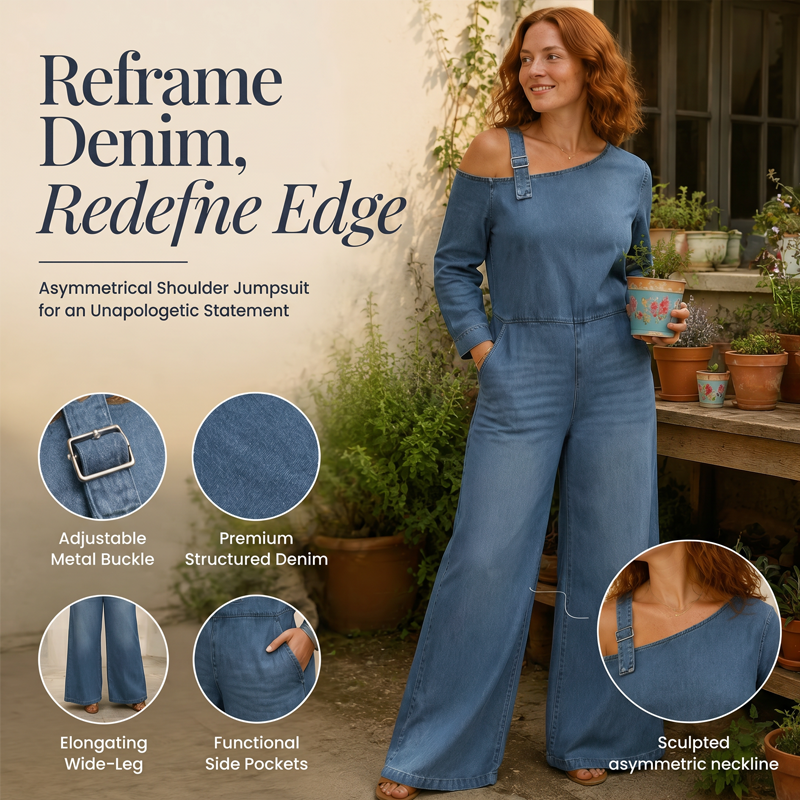 Combinaison en jean asymétrique à épaules dénudées pour femme