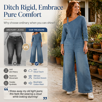 Combinaison en jean asymétrique à épaules dénudées pour femme