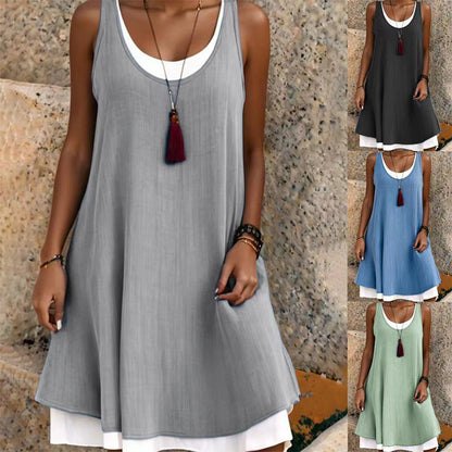Robes débardeurs décontractées pour femme, ample, sans manches, effet deux-pièces