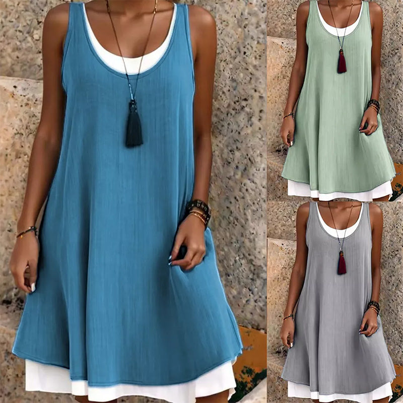 Robes débardeurs décontractées pour femme, ample, sans manches, effet deux-pièces