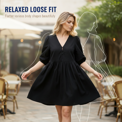 👗 50 % DE RÉDUCTION POUR UNE DURÉE LIMITÉE ! 💥 Robe décontractée à col en V et coupe ample pour femme – Manches bouffantes, respirante, polyvalente ✨