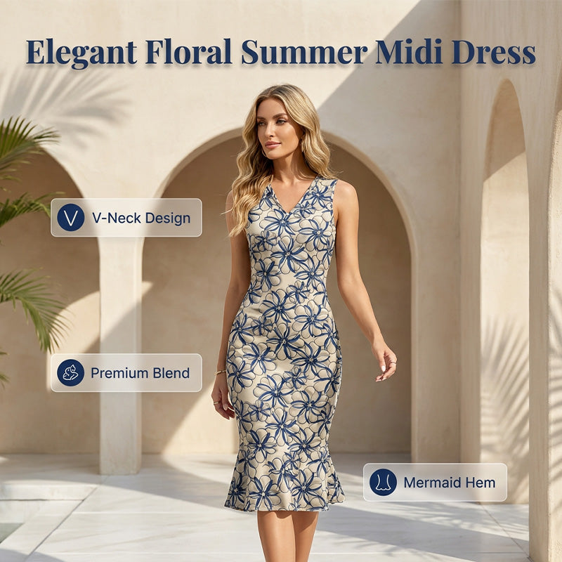 Élégante robe midi d'été à motifs floraux
