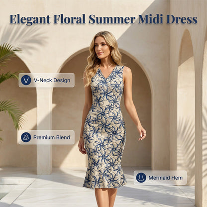 Élégante robe midi d'été à motifs floraux