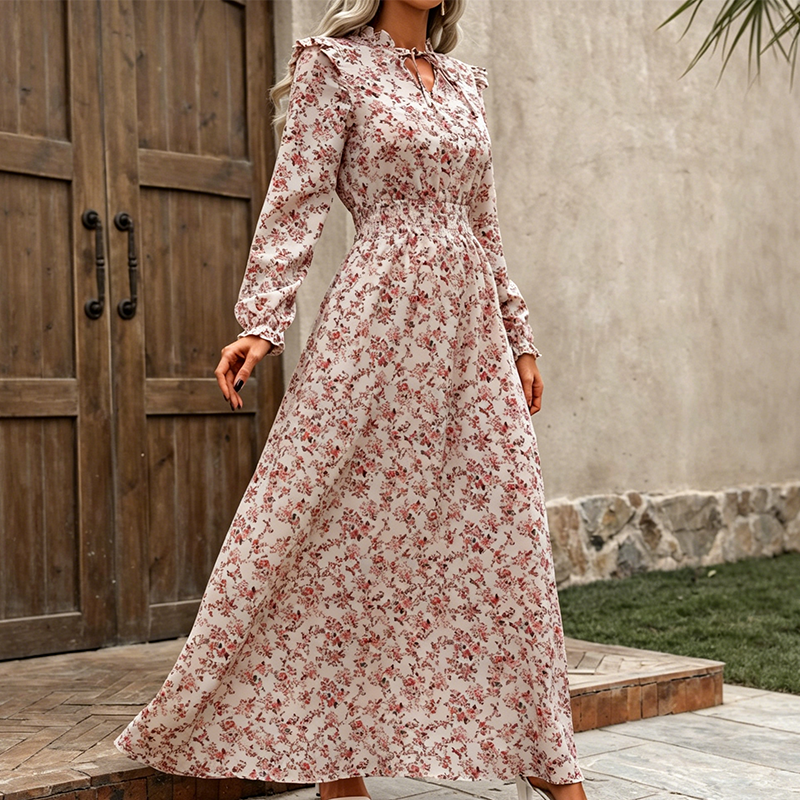 👗❤️ pour femmes, style vacances, avec imprimé floral ditsy et taille ajustée, robe longue